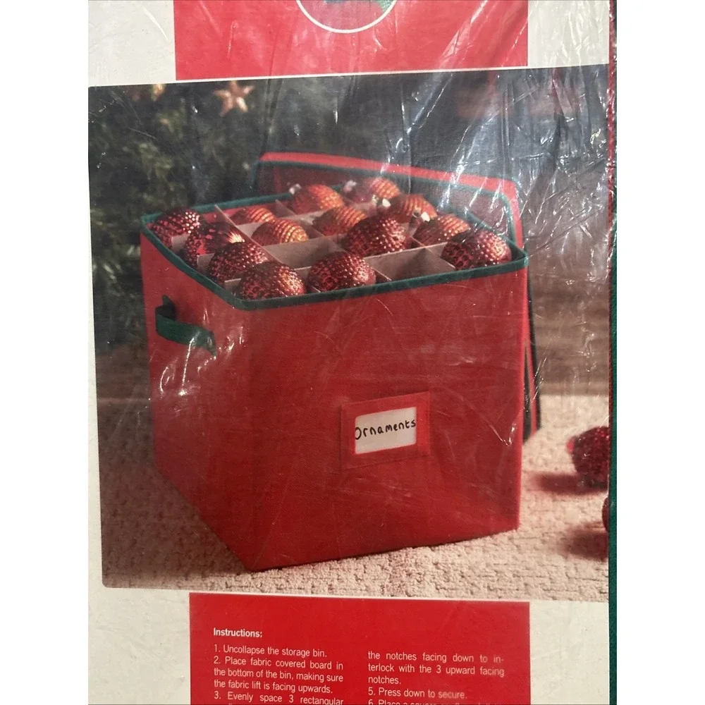 Ornament Storage Box 64‎ Section Green 12x12x12 Red Collapsible NEW